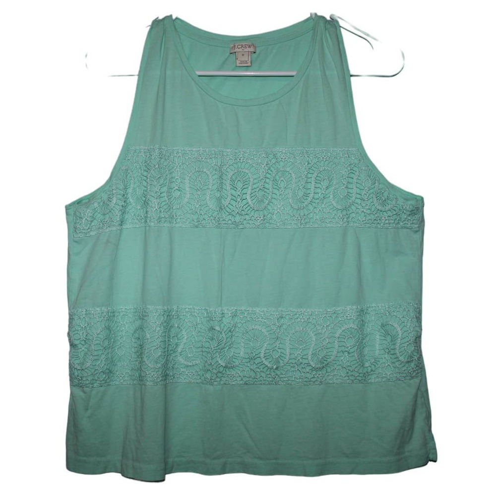 Women's J. Crew Lace Panel Tank F2382 Mint Green Cotton Sleeveless Shirt Size M